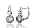 Silver earrings# 2202936(PRh-Gr)_CZ+PE-GR