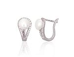 Silver earrings# 2203846(PRh-Gr)_CZ+PE