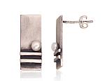 Silver stud  earrings# 2203502(Matt+POx-MattBk)_PE