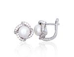 Silver earrings# 2203841(PRh-Gr)_CZ+PE