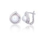 Silver earrings# 2203843(PRh-Gr)_CZ+PE