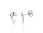 Silver stud  earrings# 2204092(PRh-Gr)_CZ-BK