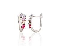 Silberne Ohrringe# 2204315(PRh-Gr)_CZ-MIX