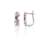 Silberne Ohrringe# 2204316(PRh-Gr)_CZ+CZ-MIX